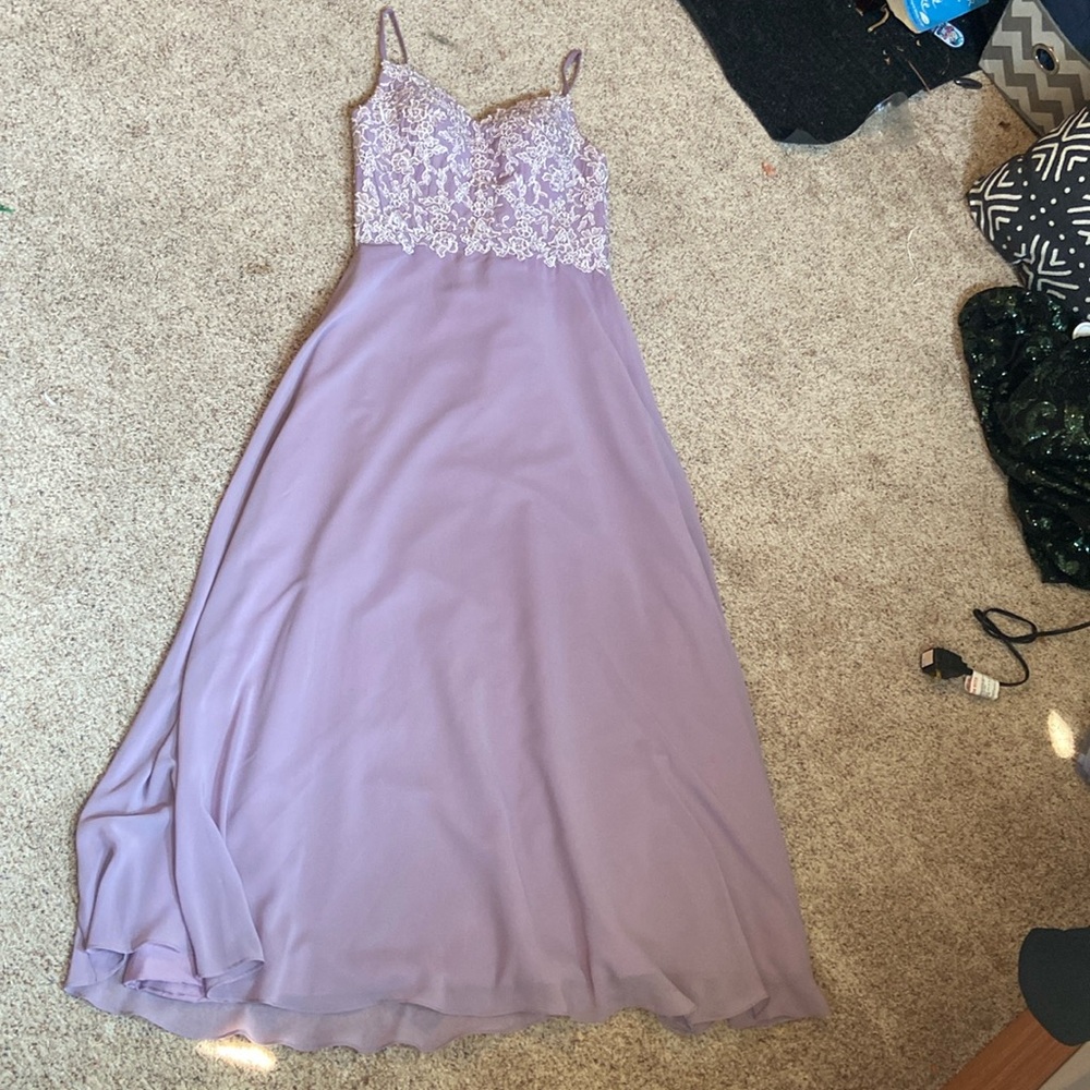 Long v neck lace purple dress